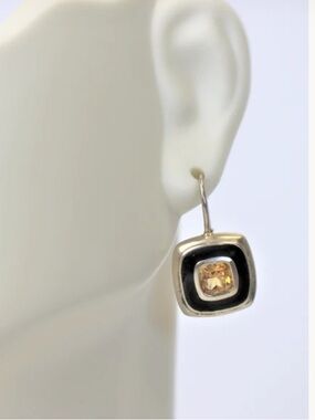 Vintage Thailand 925 yellow citrine sterling silver dangle earrings floral